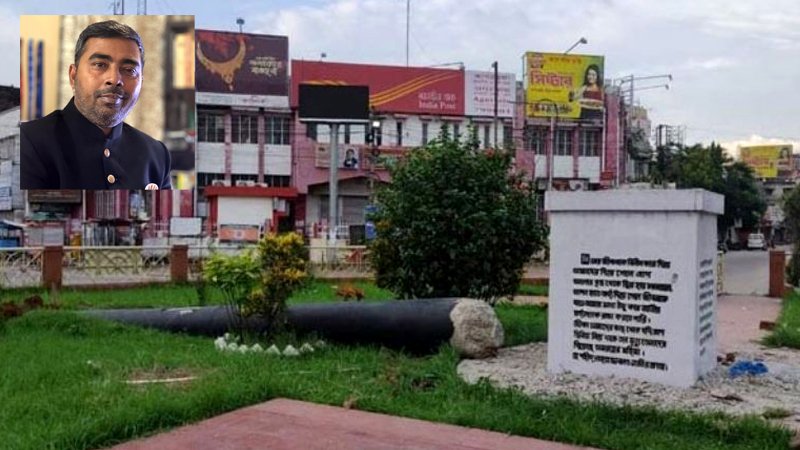 Shah J Choudhury protested against the demolition of the Martyrs Memorial in Agartala