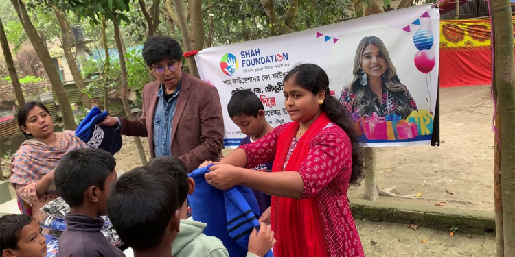 On the day of Fauzia J. Chowdhury’s birthday, the children of Daudpur village received winter garments