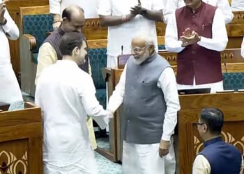 Modi, Rahul Gandhi shake hands in rare gesture