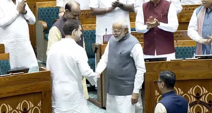Modi, Rahul Gandhi shake hands in rare gesture